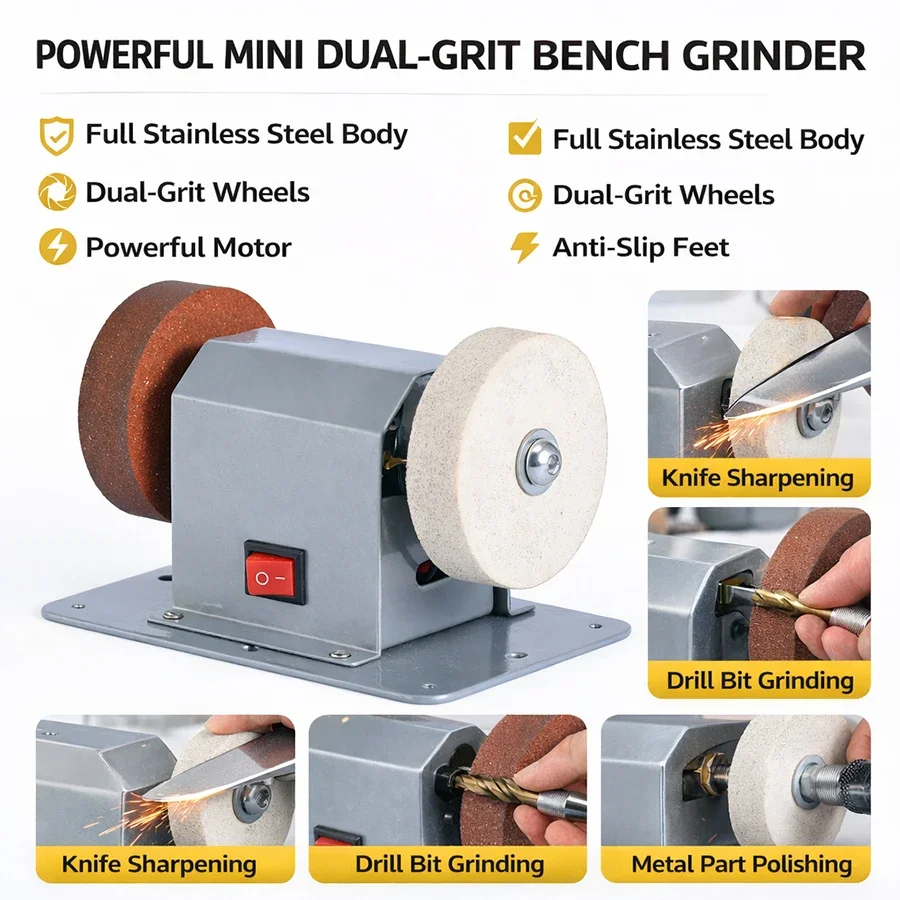 Electric Gadget - Mini Electric Bench Grinder Sharpener, Stainless