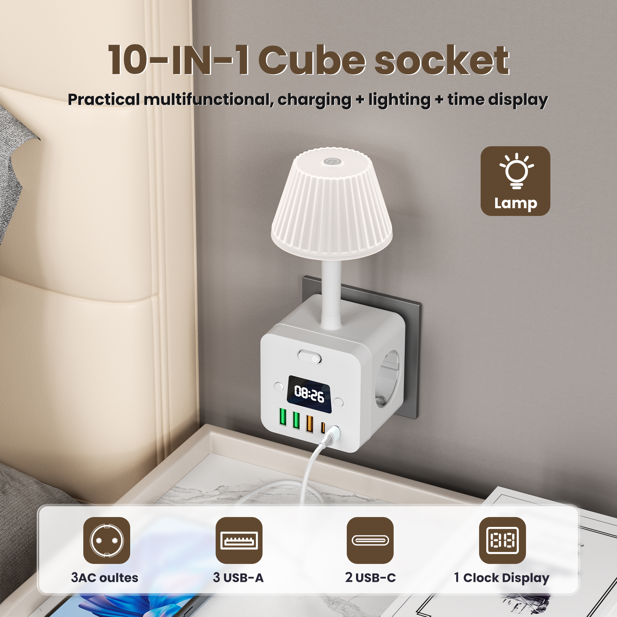 Electronic Gadgets For Home - 3-Outlet Clock Power Strip With Adjustable