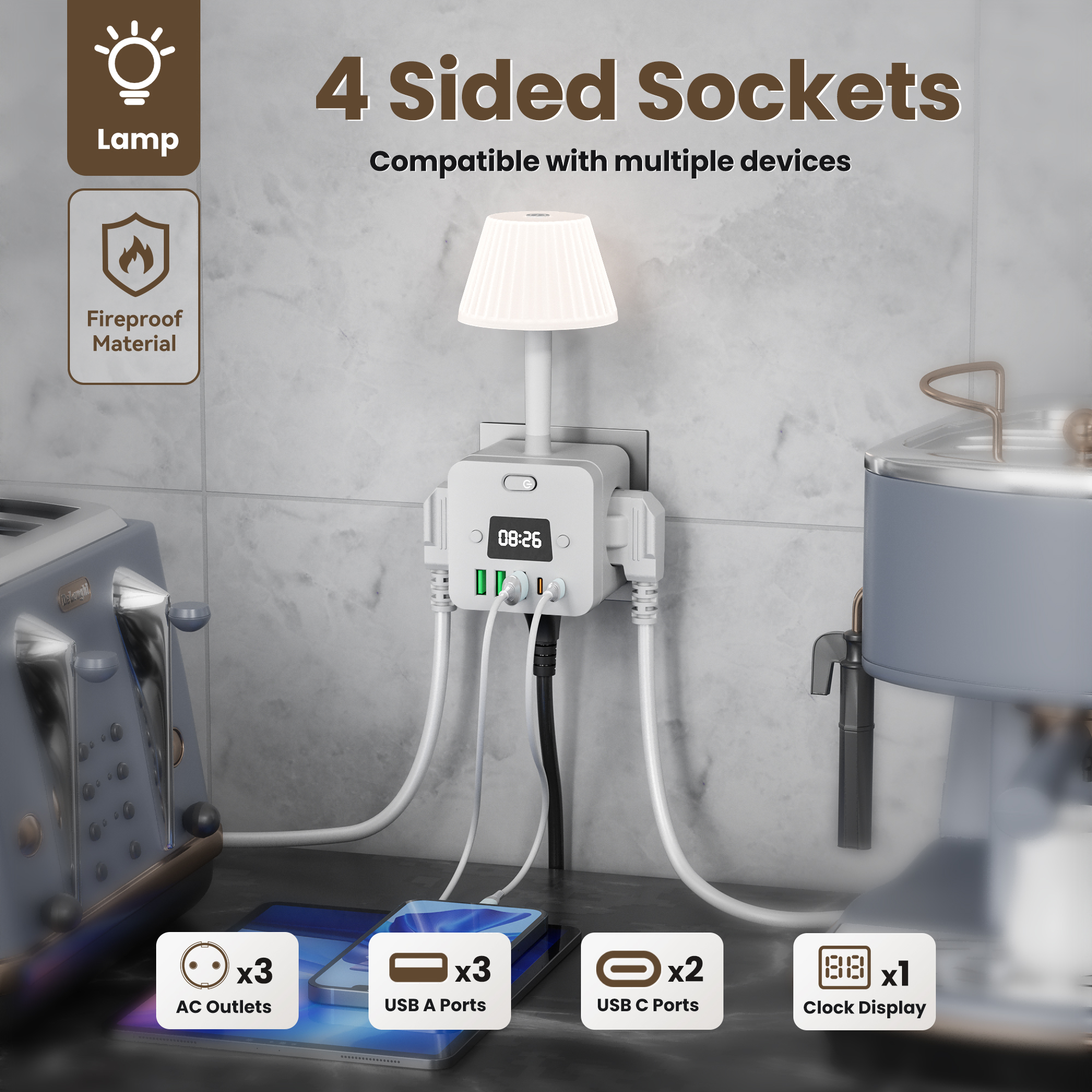 3-Outlet Clock Power Strip Wit - Electronic Gadgets For Home ulasan dan harga