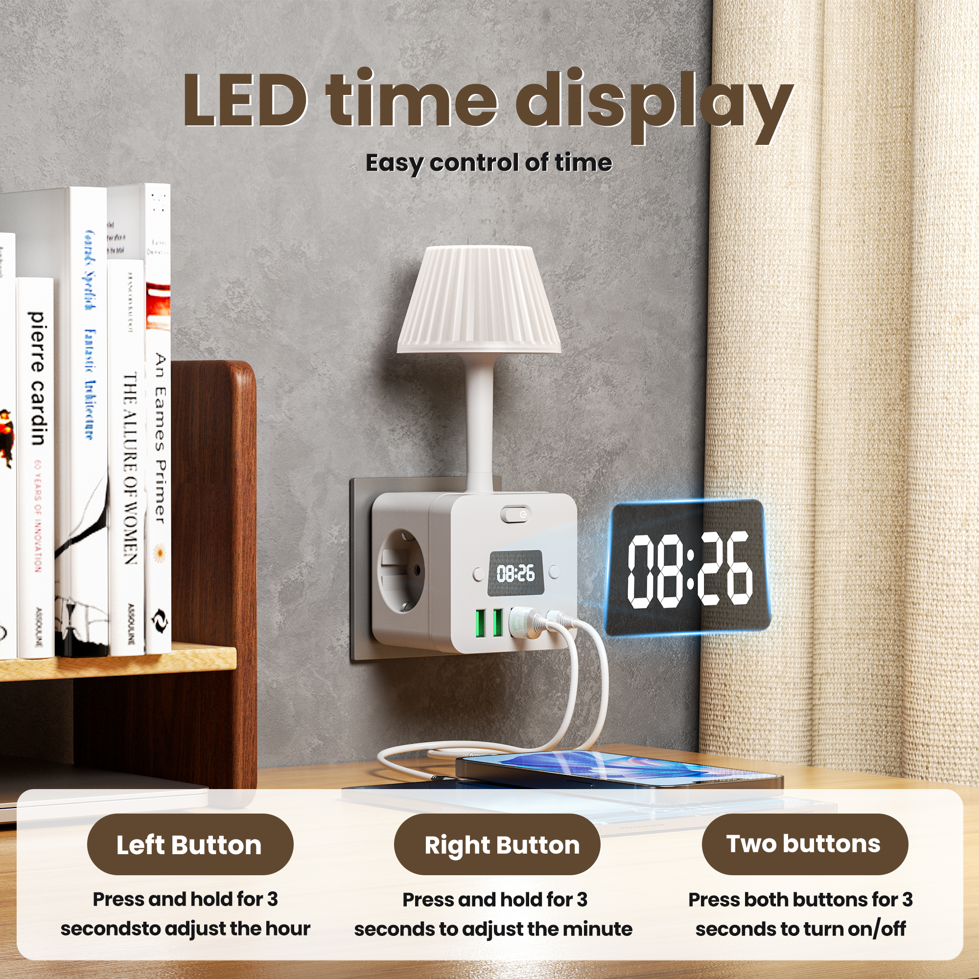 3-Outlet Clock Power Strip Wit - Electronic Gadgets For Home ulasan dan harga